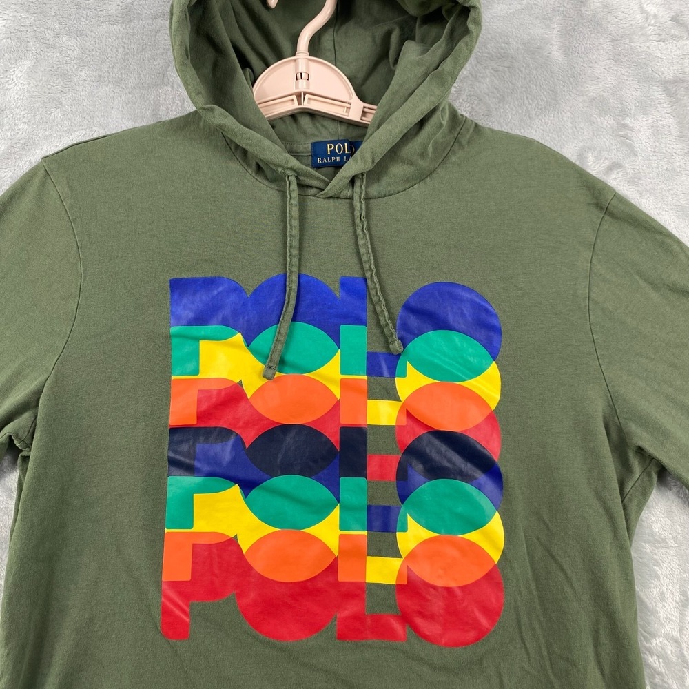 Polo Ralph Lauren Hooded T-Shirt Men's Medium Green Graphic Logo Jersey Hoodie